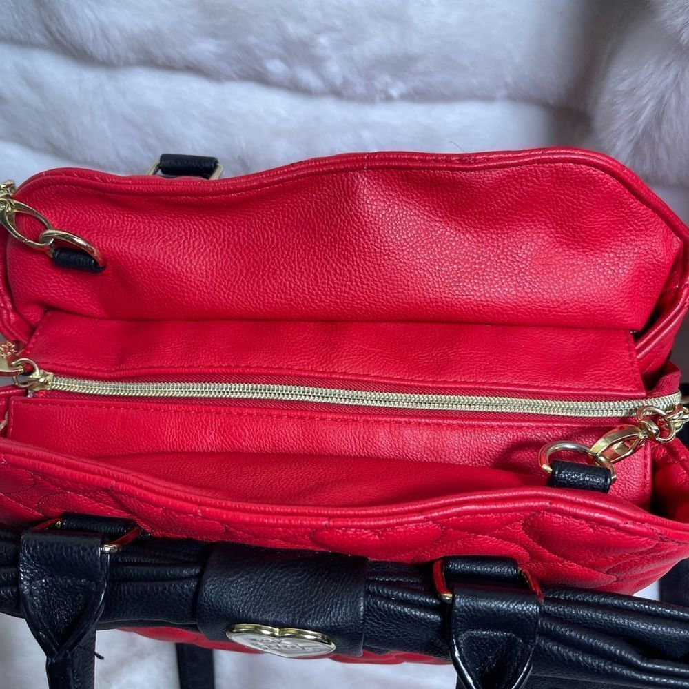 Betsey Johnson Red and Black Satchel with Bow - Picture 7 of 16